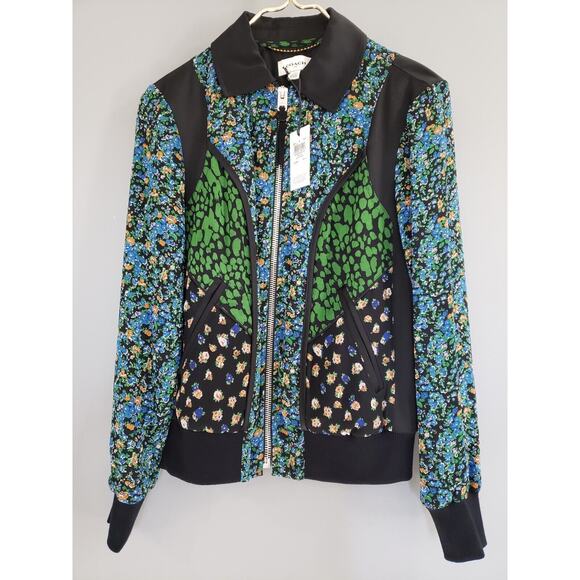 NEW Coach Framed Varsity Jacket Floral Multi Full Zip Black 100% Silk XS - Picture 9 of 11